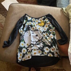 Kids Black Snoopy and Woodstock Floral Top